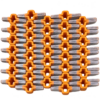Overmolded copper busbar connector featuring stacked copper conductors, flat metallic contact ends, and an orange insulating body. Designed for electrical connections in battery assemblies, with custom configurations for OEM integration. Overmolded copper busbar connector featuring stacked copper conductors, flat metallic contact ends, and an orange insulating body. Designed for electrical connections in battery assemblies, with custom configurations for OEM integration.